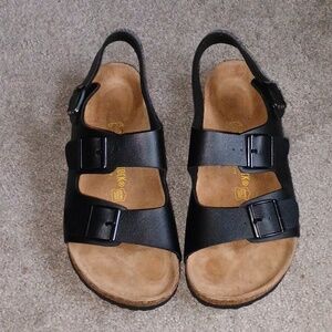 Birkenstock Black Leather 3strap 280 sandals M10 L12 New
